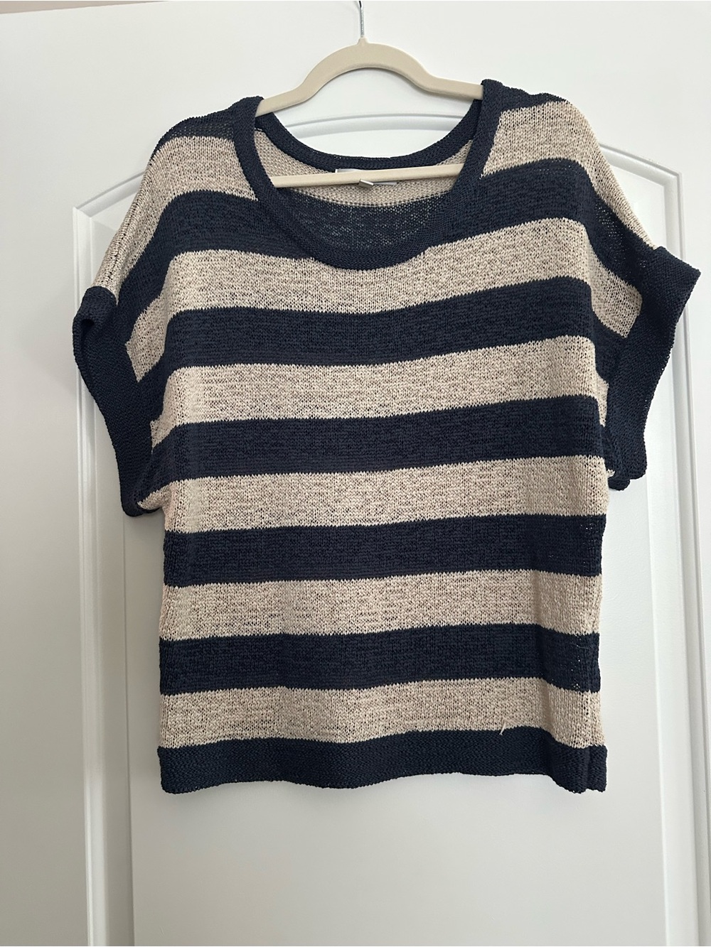 WD.NY Navy and Cream Striped Knit Top